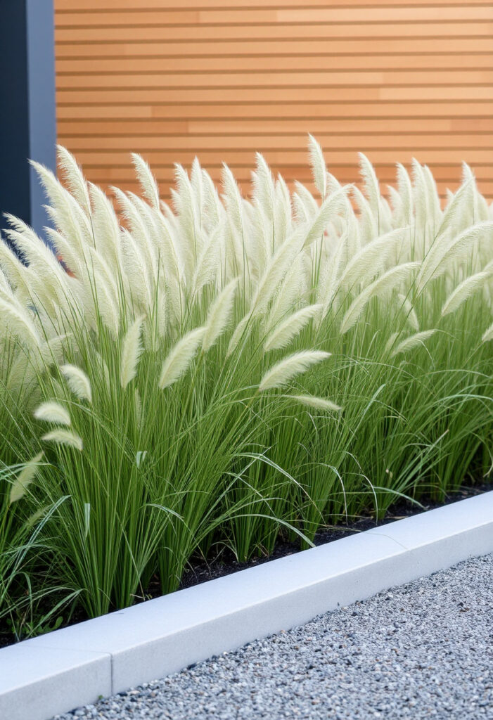 Minimalist garden border with tall ornamental grasses.